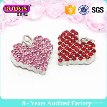 Fahshion Cyrstal Heart Charm, Red Rhinestone Metal Charm Pendant for Jewelry #B201